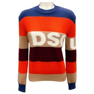 DSQUARED2 ORANGE MULTI 2020 LOGO WOOL KNIT SWEATER